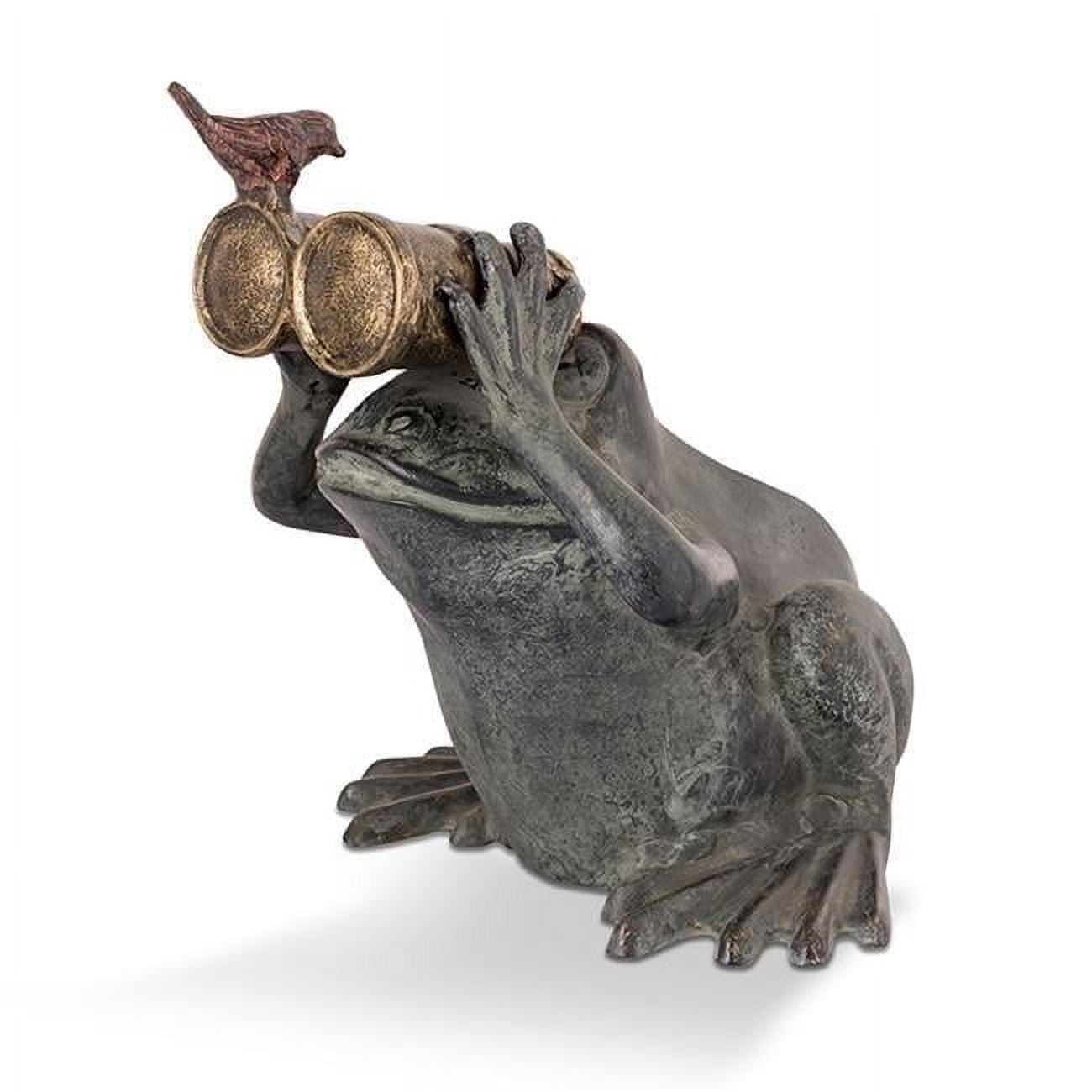 Verdigris Green and Gold Patina Frog Garden Sculpture with Binoculars