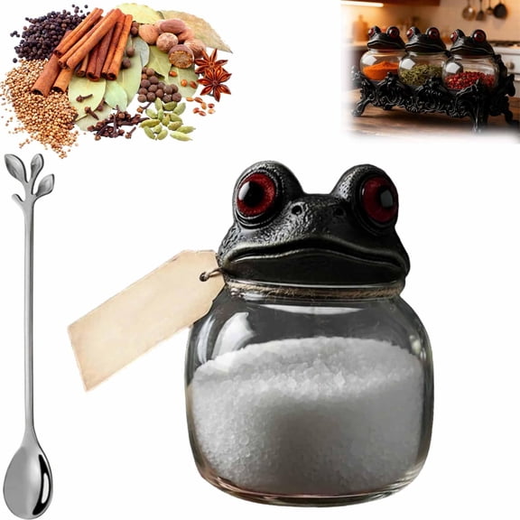 Frog Spice Jars, 2026 New Witchy Frog Spice Jars, 3 PCS Handcrafted Vintage Gothic Glass Jars with Frog Lids for Salt Pepper, Herbs & Tea Leaves Kitchen & Shelf Storage (1 Set)