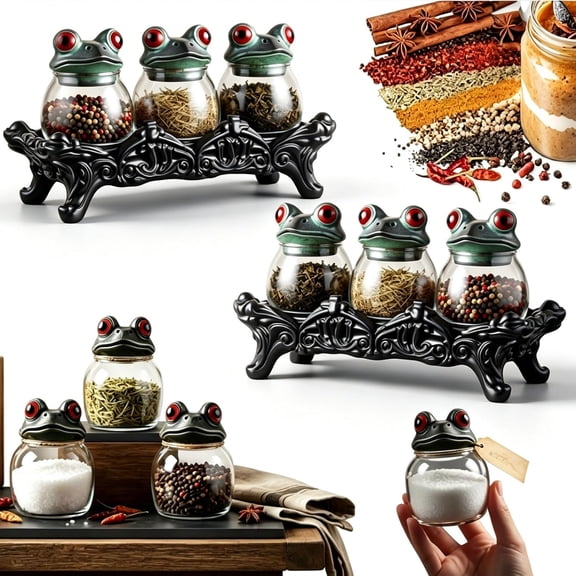 Frog Spice Jars, Handcrafted Gothic Food Storage Containers, Halloween Hand-Painted Dark Little Jars for Kitchen Spices Herbs Tea Salt
