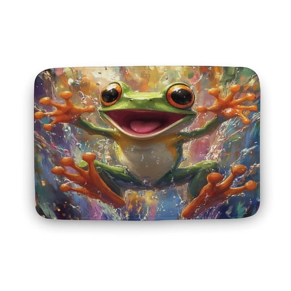 Frog Splash Art Inspired Bath Mat, Stylish Unique Bath Rug, Small Non-Slip Decorative Mat for Bathroom, Front Door, Kitchen, Entryway, Bedroom, Indoor And Outdoor Use