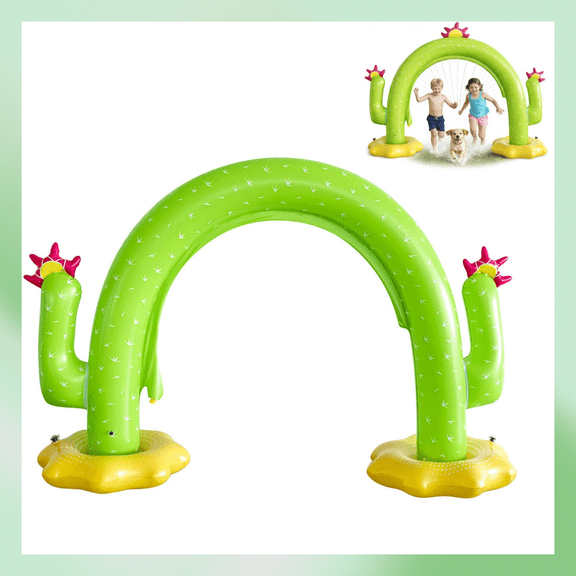 Frog Sprinkler, Cactus Fun Inflatable Sprinkler Tunnel, Sprinkler Tunnel, 8.1x5.5ft, Quick Inflate, For Kids During Those Hot Summer Days (Cacuts)