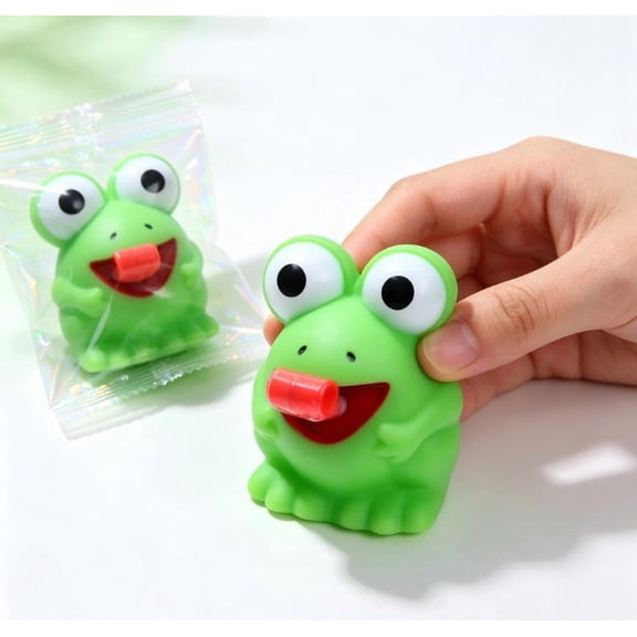 Frog Squishy Toy with Pop-Out Tongue, Funny Green Frog Squeeze Toy, Soft Handheld Fidget Toy for Tactile Play, Party Favors, Desk Decor and Novelty Gift