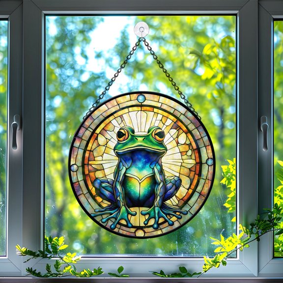 Frog Stained Glass Suncatcher, Frog Glass Suncatchers for Windows For Merry Christmas