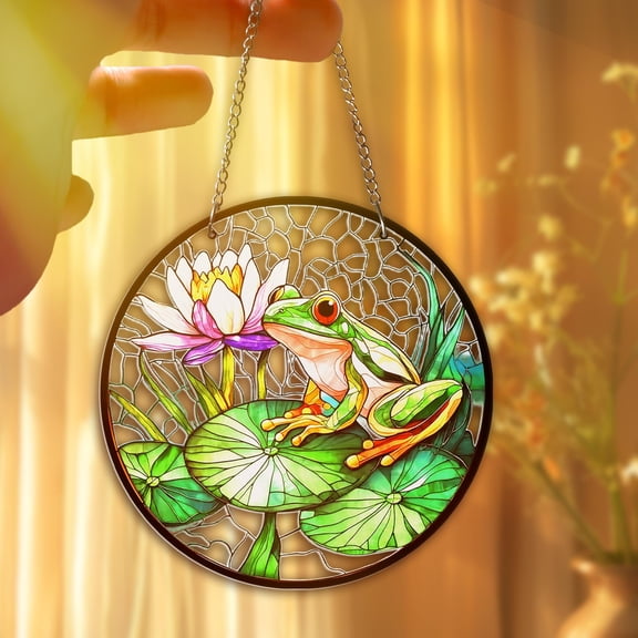 Frog Stained Glass Suncatcher Lily Pad Window Hanging With Lotus Flower Nature Garden Gift Decor Frog Lover Gift Frog Natural Home Decor