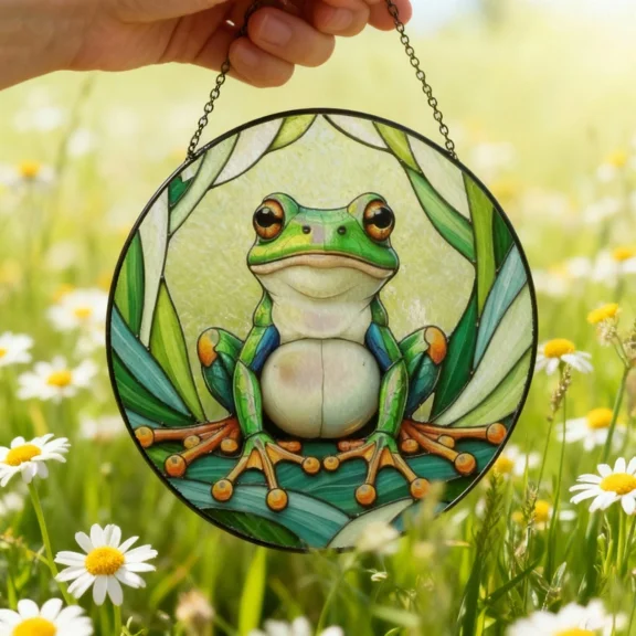 Frog Stained Glass Suncatcher Nature Window Hanging Home Decor