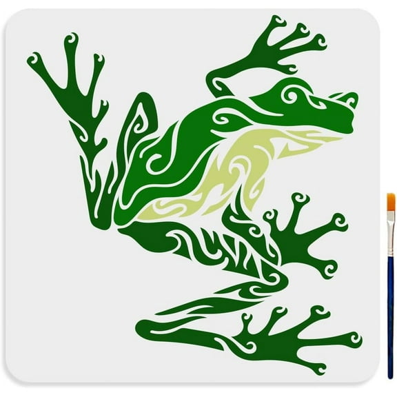 Frog Stencil 11.811.8inch Large Floral Frog Painting Stencil with Paint Brush Reusable Mandala Frog Toad Drawing Templates for Wood Canvas Paper Fabric Wall Glass for DIY