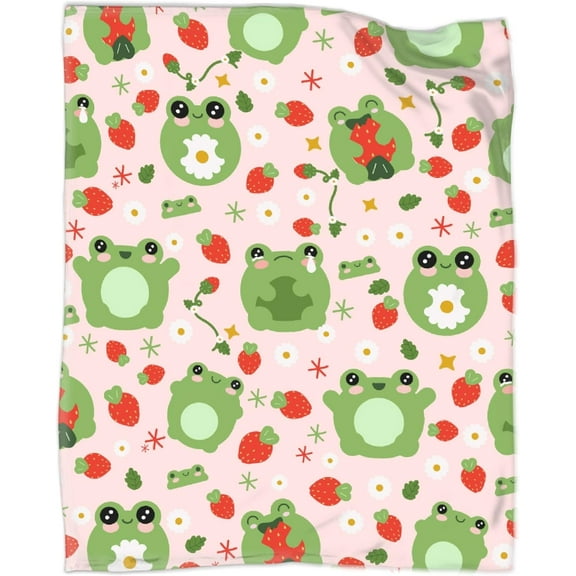 Frog Strawberry Blanket Gifts for Frog Strawberry Lover 40 x 50 Inch for Kid,Frog Strawberry Fannel Fleece Throw Blanket Super Soft Throws Blanket for Bed Couch Sofa