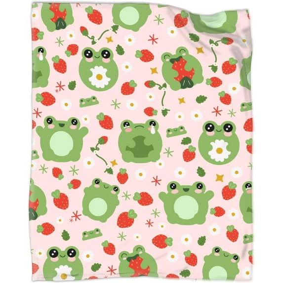Frog Strawberry Blanket Gifts for Frog Strawberry Lover 40 x 50 Inch for Kid,Frog Strawberry Fannel Fleece Throw Blanket Super Soft Throws Blanket for Bed Couch Sofa