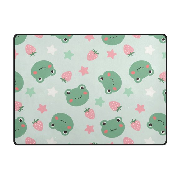 Frog Strawberry Star Pattern Area Rug 63x48 Inch Non Slip Absorbent Soft for Bedroom Entryway