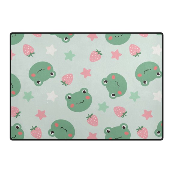 Frog Strawberry Star Pattern Area Rug 80x58 Inch Non Slip Absorbent Soft for Living Room Dining