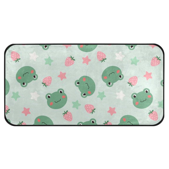 Frog Strawberry Star Pattern Kitchen Runner Rug 39x20 in Non Slip Absorbent Cushioned Laundry Bathroom