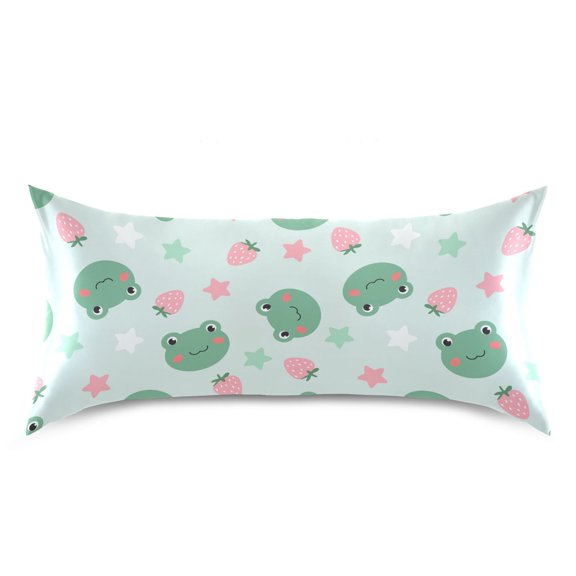 Frog Strawberry Star Pattern Pillow Case King Size Silky Satin Pillow Cover for Bedroom 20x40 Inch