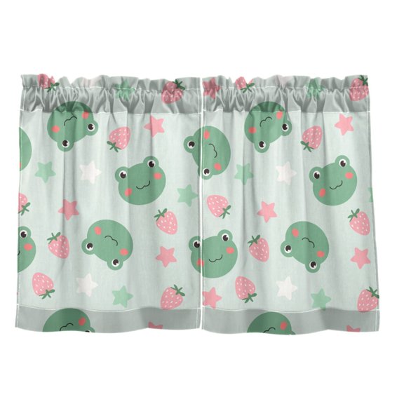 Frog Strawberry Star Pattern Tier Curtain Set of 2 Kitchen Curtains 27x24 Inch Privacy Semi Sheer