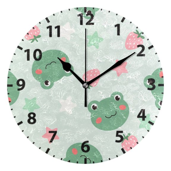 Frog Strawberry Star Pattern Wall Clock 10in Round Artistic Oil Painting Home Decor Desk Table Clock