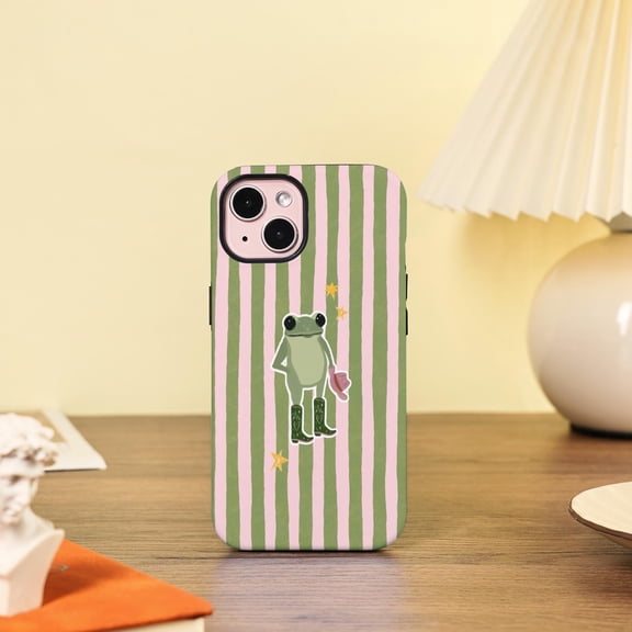 Frog Striped Tough Case for Apple iPhone, Dual-Layer Polycarbonate TPU Protective Phone Cover