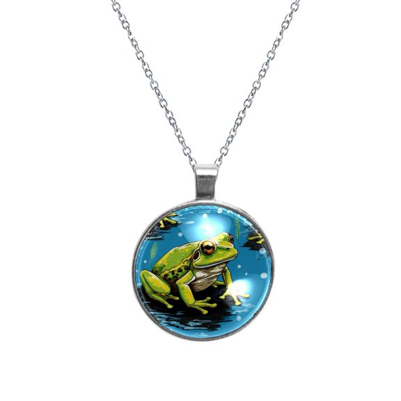 Frog Stunning Glass Circular Pendant Necklace - Elegant Jewelry for Women