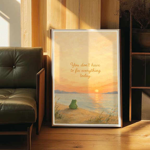 Frog Sunset Quote Wall Art Print With Lake House And Inspirational Decor Unframed Paper Print