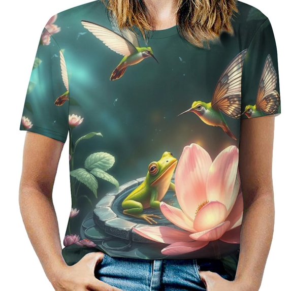 Frog T-Shirt O Neck Retro Print Big Size T-Shirts Short Sleeve Tees Womens Pretty Design