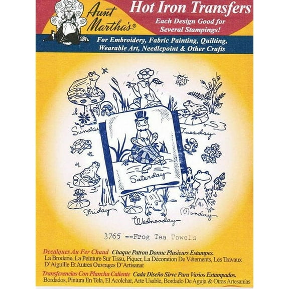 Frog Tea Towels Aunt Martha's Hot Iron Embroidery Transfer