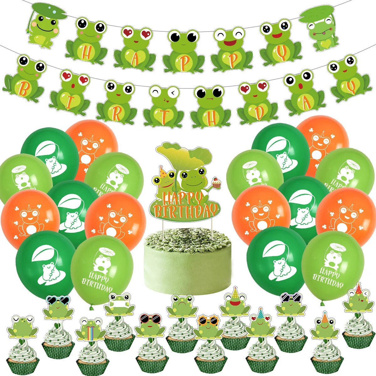 Frog Theme Birthday Decoration Frog Happy Birthday Banner Cake Topper 