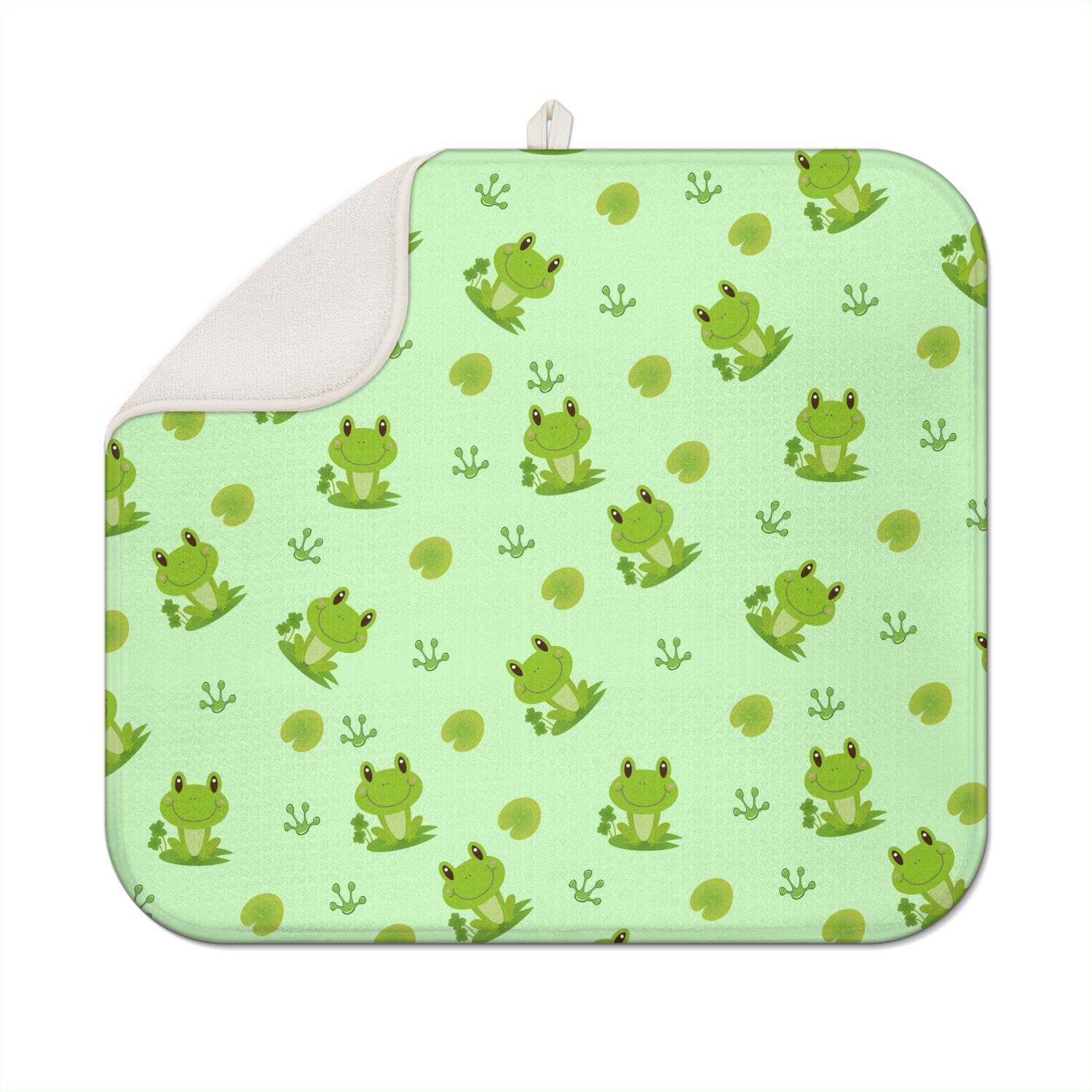 Frog-Themed Kitchen Drying Mat - Quick-Dry Foldable Dish Mat with Green ...