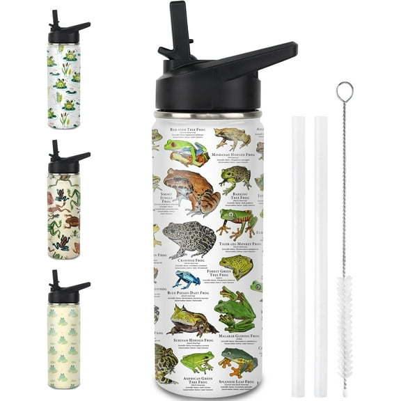 Frog Themed Tumbler with Straw, 18oz Insulated Stainless Steel Water Bottle, Cute Frog Gift for Women, Girls & Frog Lovers