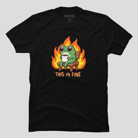 Frog This Is Fine Funny Meme Animal Graphic T-shirt M2984424, Up to Size 5XL