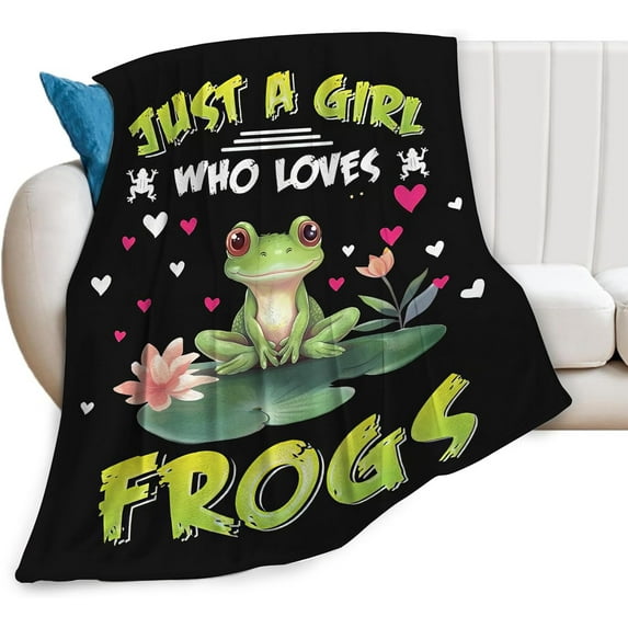 Frog Throw Blanket Just A Girl Frog Lover Gifts for Kids Adults Frog Decor Blanket Soft Fluffy Warm Cozy Plush Lightweight Fleece Home Blanket for Sofa Couch Bed Office Camping 40"X50"