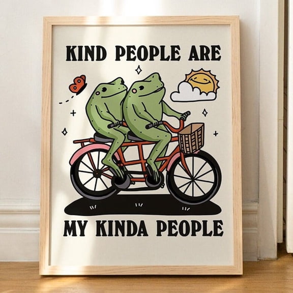 Frog Toad Illustration Wall Print Retro Kindness Quote Print Retro Wall Decor Art Poster