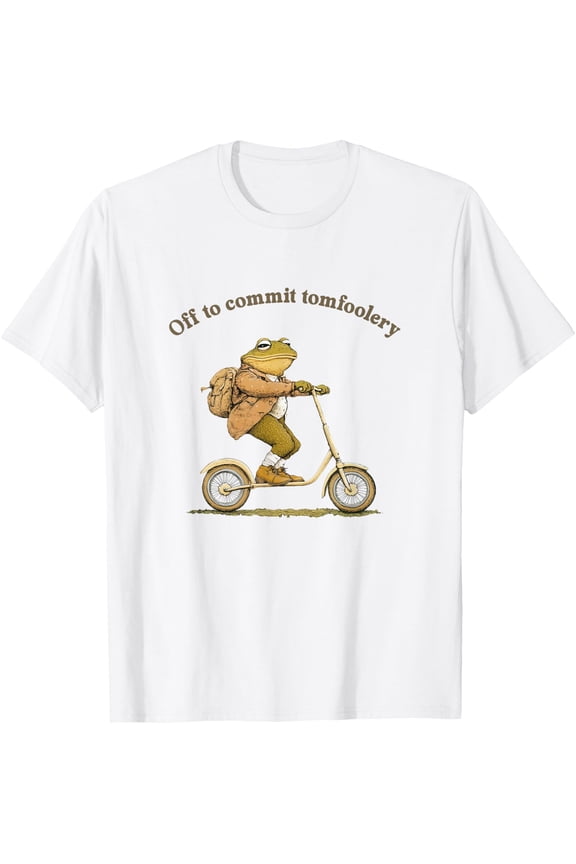 Frog Toad Weirdcore Cottagecore Off To Commit Tomfoolery T-Shirt Size S-5XL