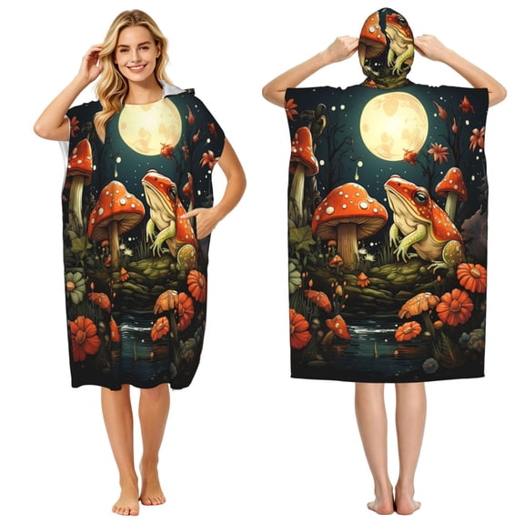Frog Toads Mushroom Cool Adult Hooded Beach Towel Changing Robe, Surf Poncho Towel for Surfing, Swimming, Camping