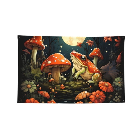 Frog Toads Mushroom Cool Four Hole Decorated Banner Flag for Garden Yard Home Decoration Indoor Outdoor 2x3 Ft