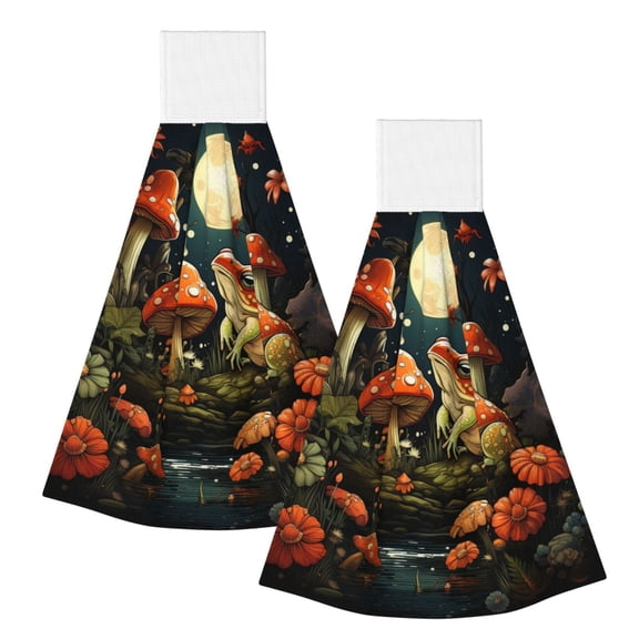 Frog Toads Mushroom Cool Hanging Coral Fleece Hand Towel 2PCS , Super Absorbent Kitchen Towel Quick-Dry Dish Cloth