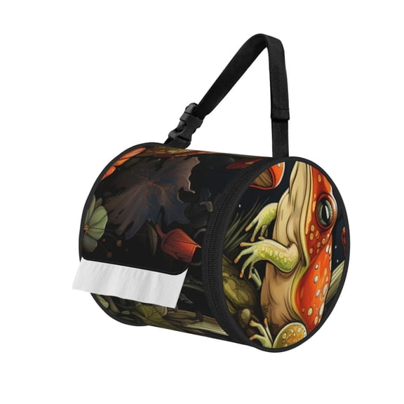 Frog Toads Mushroom Cool Portable Cylinder Toilet Paper Holder Tissue Dispenser Hanging Storage Bag with Strap