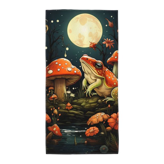 Frog Toads Mushroom Cool Soft Bath Towel 12x24 for Beach, Pool, Travel, Gym Quick-Dry Sport Hand Face Wash Cloth
