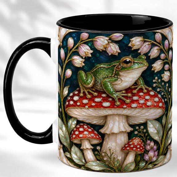 Frog Toadstool Coffee Mug, Forest Frog Mug, Ceramic 11 oz