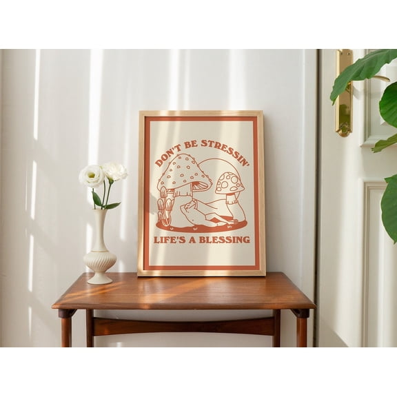 Frog Toadstool Positive Retro Burnt Orange Unframed Paper Print