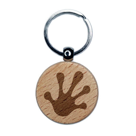 Frog Toes Footprint Round Keychain Charm Tag - Engraved Wood