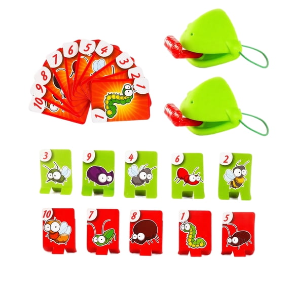 Frog Tongue Mask Card Game Set with 2 Wearable Masks and Numbered Insect Cards Reflex Catching Party Game for Kids