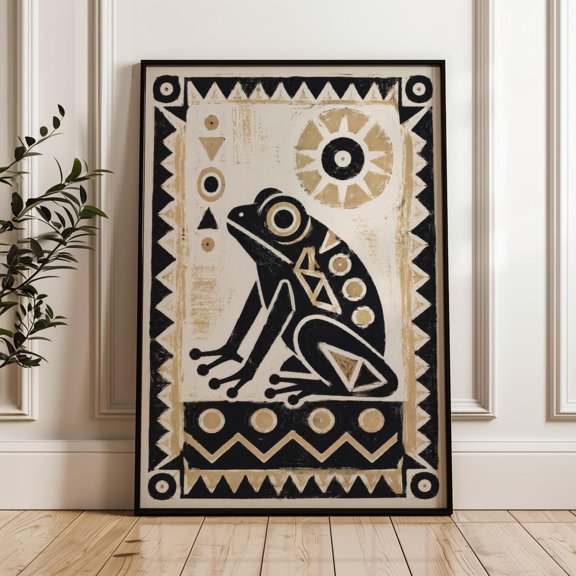 Frog Tribal Geometric Aztec Poster