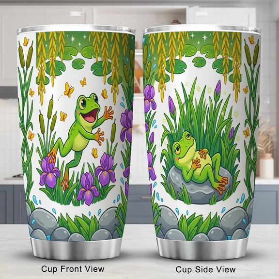 Frog Tumbler 20oz with Lid Colorful Wildflower Design Birthday Gift