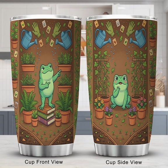 Frog Tumbler 20oz with Lid Retro Floral Art Gift for Women and Men