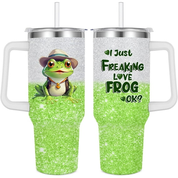Frog Tumbler 40 oz with Handle Straw Insulated Stainless Steel
