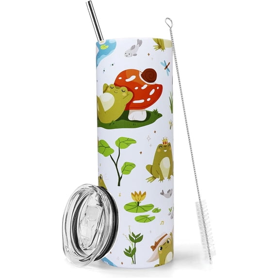 Frog Tumbler With Lid and Straw 20 oz Insulated Frog Tumbler Stainless Steel Frog Skinny Tumbler Water Bottle Travel Mug Wine Cups Frog Gifts for Women