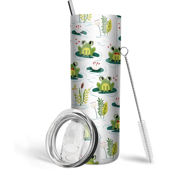 Frog Tumbler with Straw and Lid, 20 oz Stainless Steel Insulated Frog Skinny Tumbler Frog Coffee Travel Mugs Cup Water Bottle Frog Gifts for Women Frog Lovers