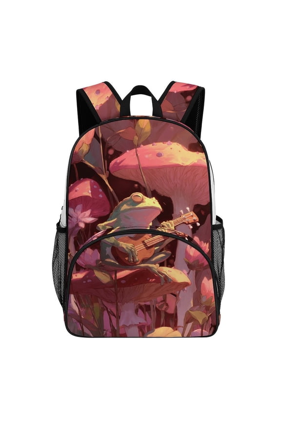 Frog Ukulele Mushroom Garden Music Teenage Backpack Middle Students Bookbag Outdoor Daypack