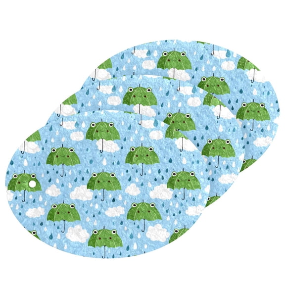 Frog Umbrella Pattern Cellulose Cleaning Sponge Set 3 Pack Compressed Kitchen Scrubber for Dishes