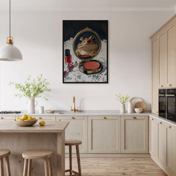 Frog Vanity Wall Art, Whimsical Surreal Animal Decor, Stretched Canvas Size 12x18