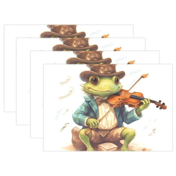 Frog Violin Hat 12×18 inch Placemats Heat Resistant Washable Foldable Rectangular Placemats Set Decoration Indoor Outdoor for Kitchen Dining Table 1PC