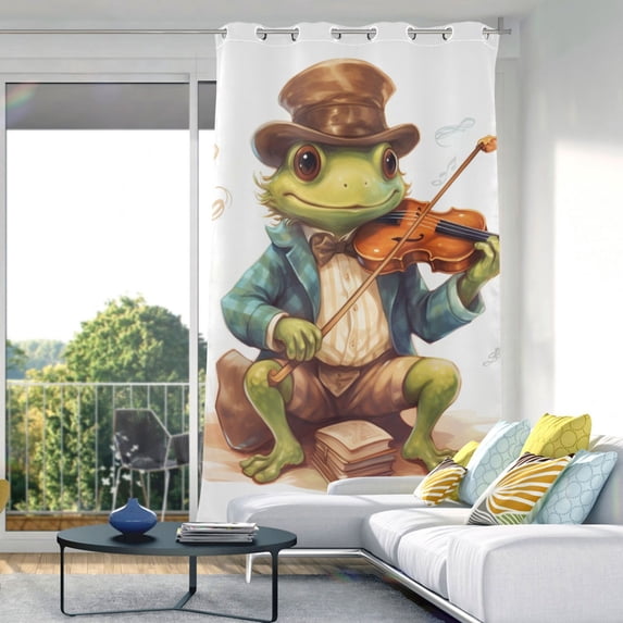 Frog Violin Hat Blackout Curtain Panels Drapes Privacy Assured with Light Filtering Curtains for Living room Bedroom Bathroom Window